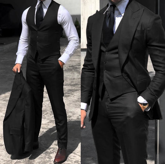Classy Wedding Tuxedos Suits Slim Fit Bridegroom For Men 3 Pieces Groomsmen Suit Male Cheap Formal Business  (Jacket+Vest+Pants