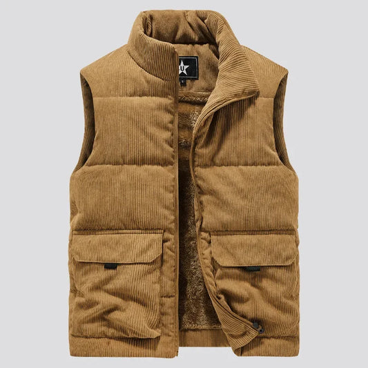 Thickened Fleece Lined Corduroy Vest Men's Winter Warm Stand Collar Workwear Jacket Large Size Cotton Vest Heated Waistcoat
