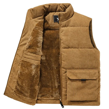 Thickened Fleece Lined Corduroy Vest Men's Winter Warm Stand Collar Workwear Jacket Large Size Cotton Vest Heated Waistcoat